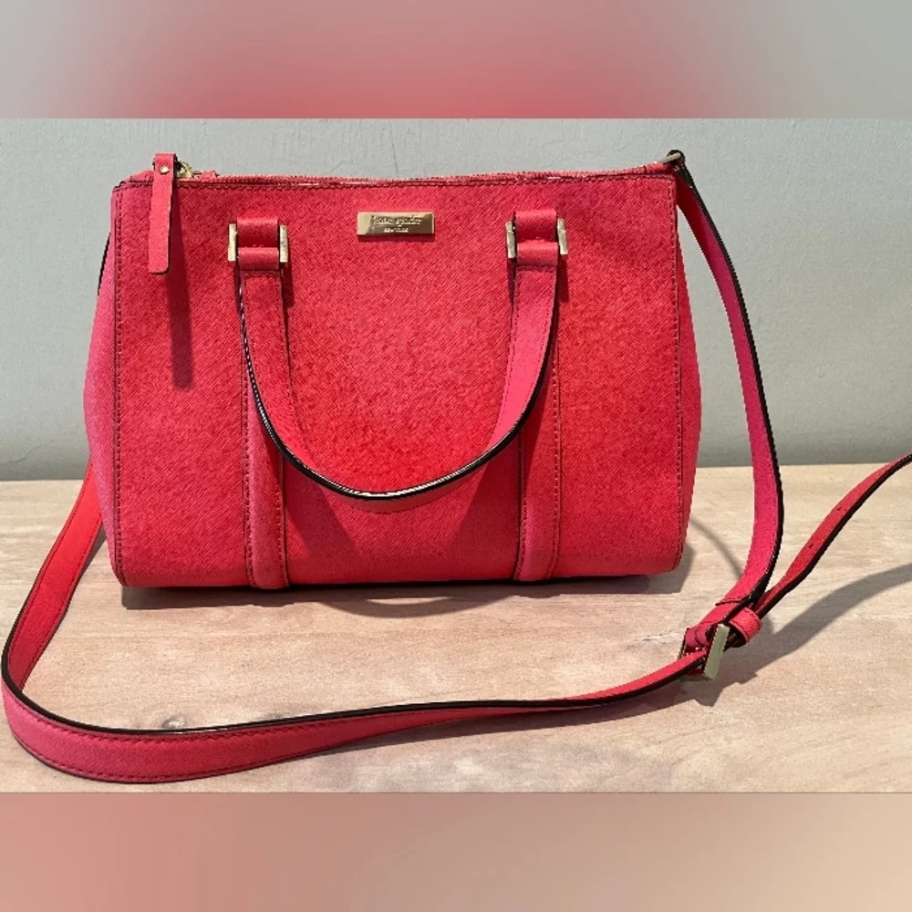 Kate Spade London Newburg Lane Coral Saffiano Leather Satchel/Crossbody L…